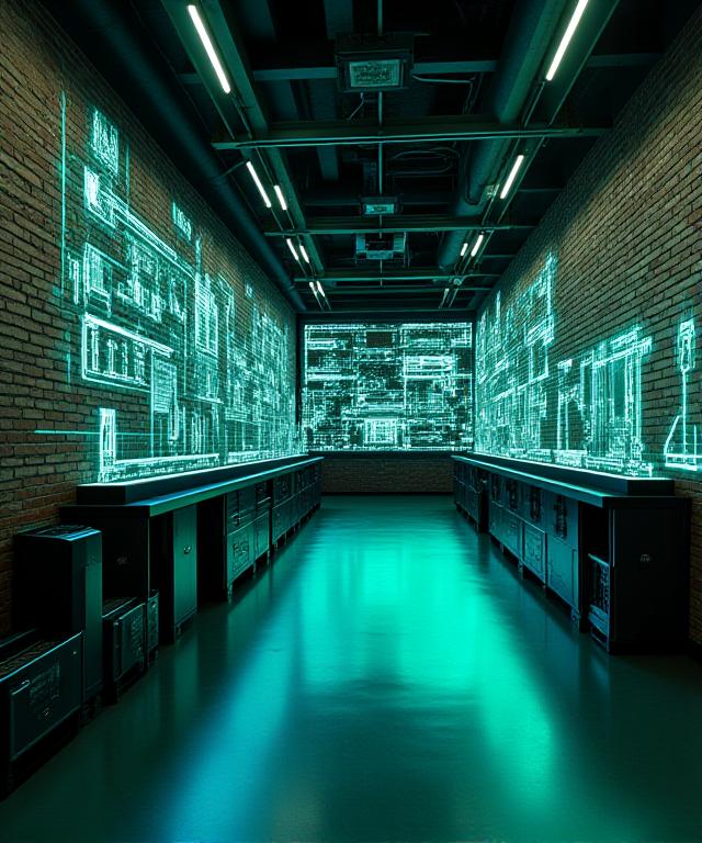 Modern tech laboratory in Sandwell featuring robotic arms and data screens